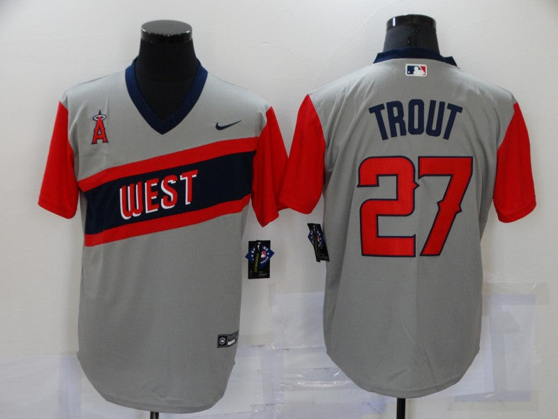 Men's Los Angeles Angels Mike Trout #27 Gray Printed Player Jerseys