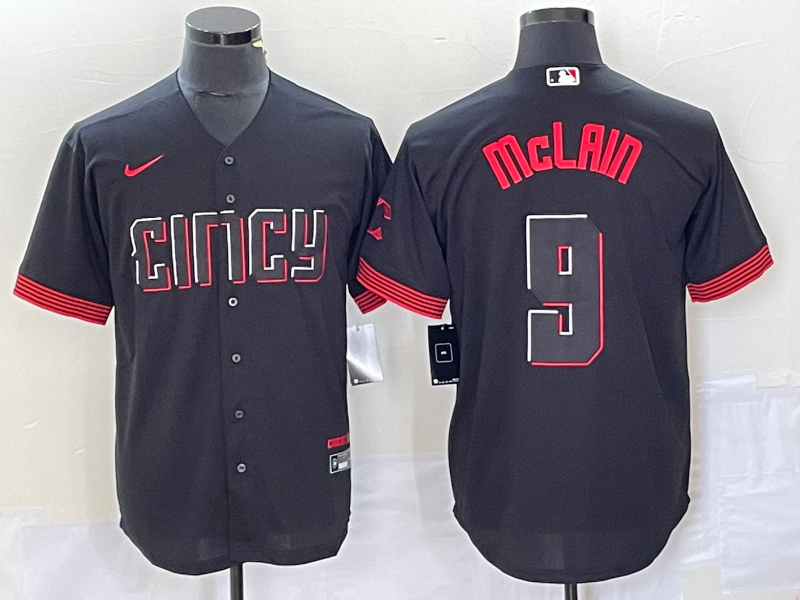 Men's Cincinnati Reds Matt McLain #9 Black 2023 City Connect Replica Player Jerseys