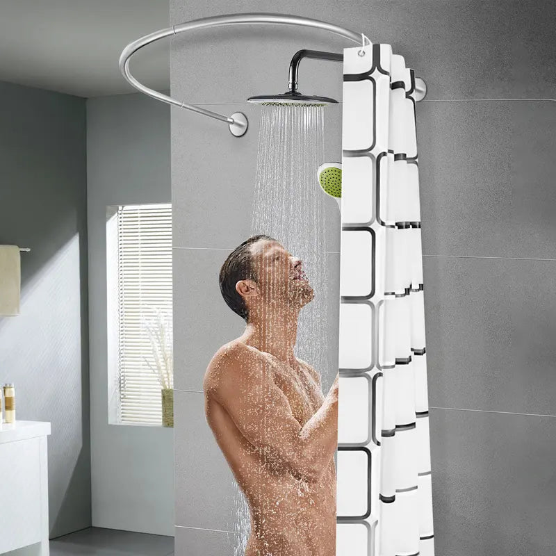 U-Shape Adjustable Shower Curtain Rod – No Drilling Needed
