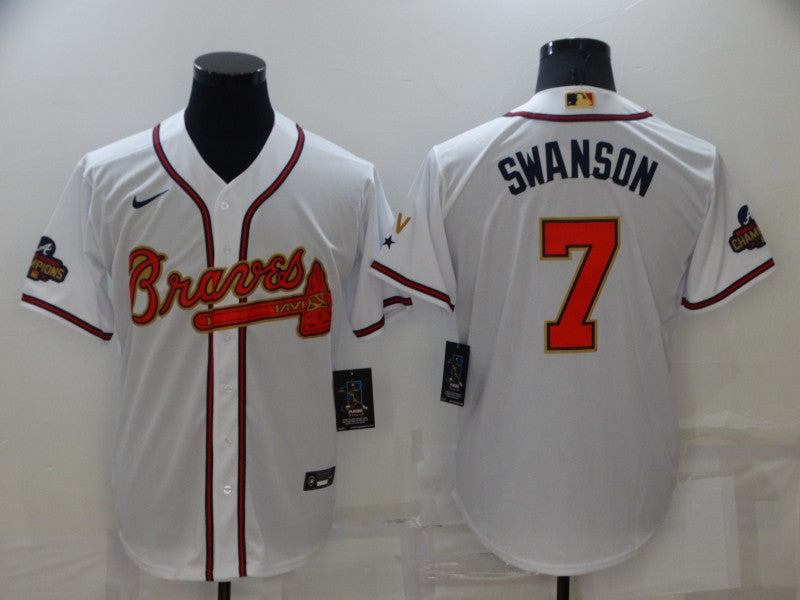Men's Atlanta Braves Dansby Swanson #7 White Replica Game Jerseys