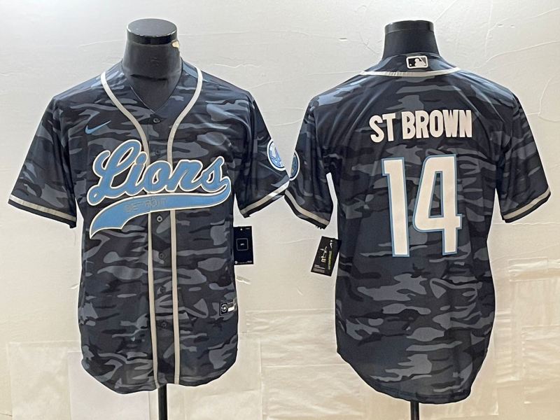 Men's Detroit Lions Amon-Ra St. Brown #14 Grey Camouflage Game Jerseys Joint Edition