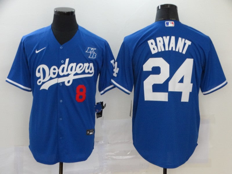 Men's Los Angeles Dodgers Kobe Bryant #8-24 Blue Replica Baseball Jerseys
