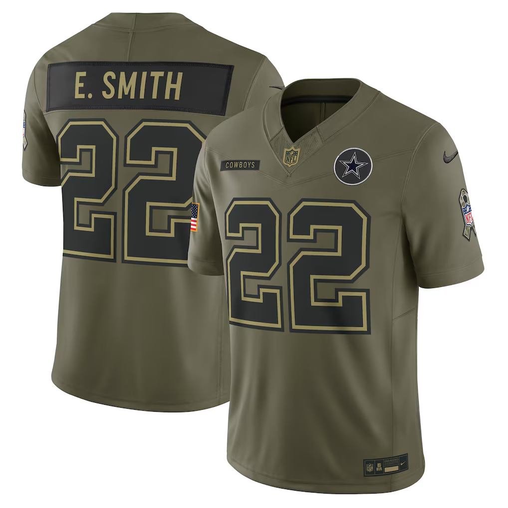 Men's Dallas Cowboys Emmitt Smith Nike Olive 2025 Salute to Service Retired Limited Jersey
