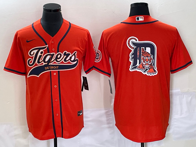 Men's Detroit Tigers Orange Replica Jerseys Joint Edition