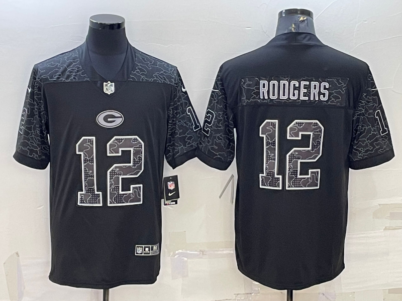 Men's Green Bay Packers Aaron Rodgers #12 Black Retired Player RFLCTV Limited Jerseys