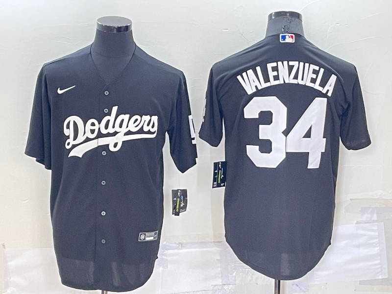 Men's Los Angeles Dodgers Fernando Valenzuela #34 Black Replica Baseball Jerseys