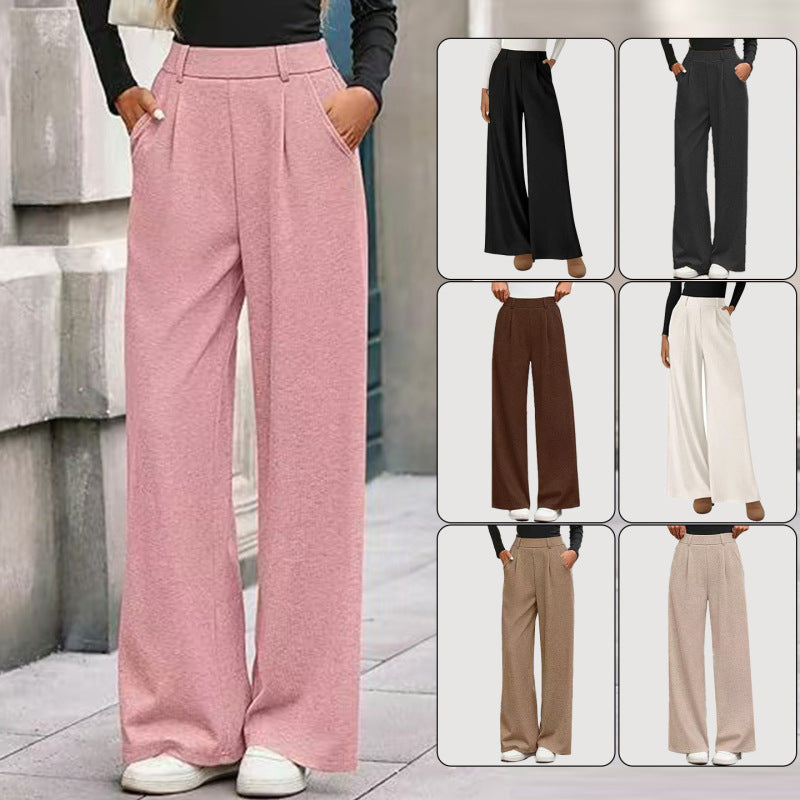 Stylish Solid Pants Solid Color Straight-leg Wide-leg Pants