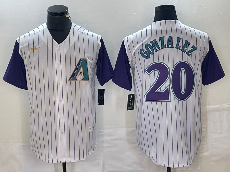 Men's Arizona Diamondbacks Luis Gonzalez #20 Cream/Purple Alternate Cooperstown Collection Player Jerseys