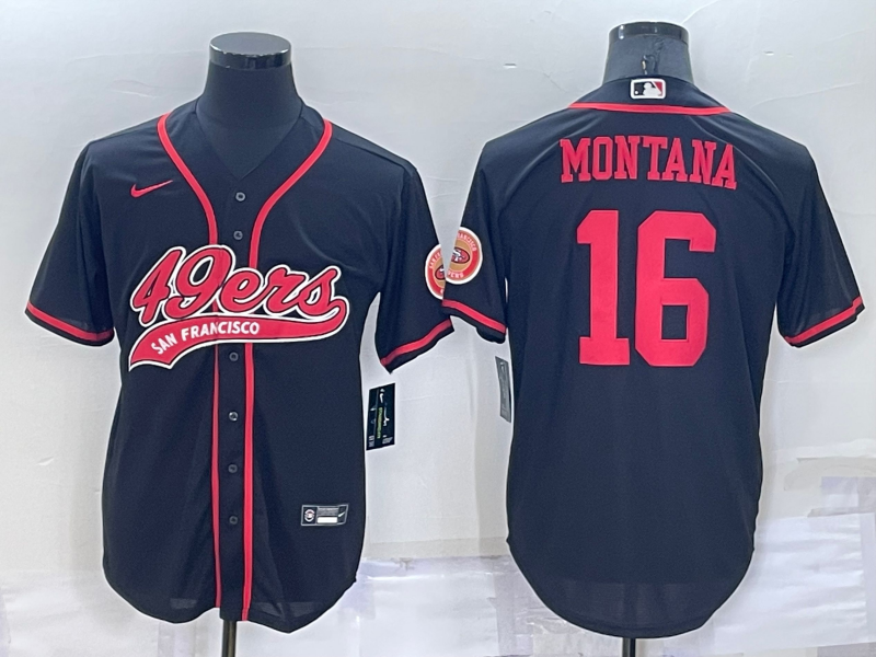 Men's San Francisco 49ers Joe Montana #16 Black Game Jerseys Joint Edition