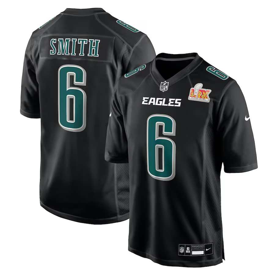 Men's Philadelphia Eagles DeVonta Smith #6 Carbon Black Super Bowl LIX Fashion Game Player Jerseys