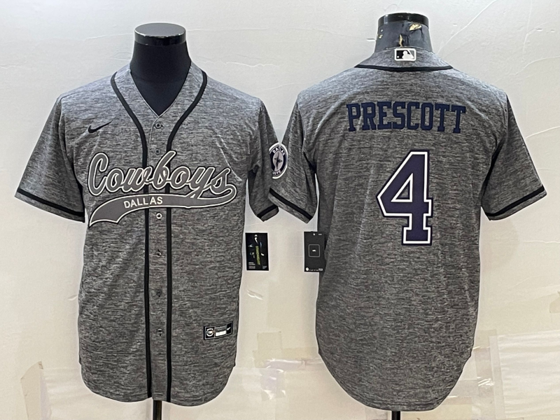 Men's Dallas Cowboys Dak Prescott #4 Gray Game Jerseys Joint Edition