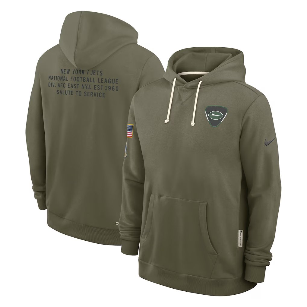 Men's New York Jets Nike Olive 2025 Salute to Service Sideline Standard Issue Dri-FIT Hoodie