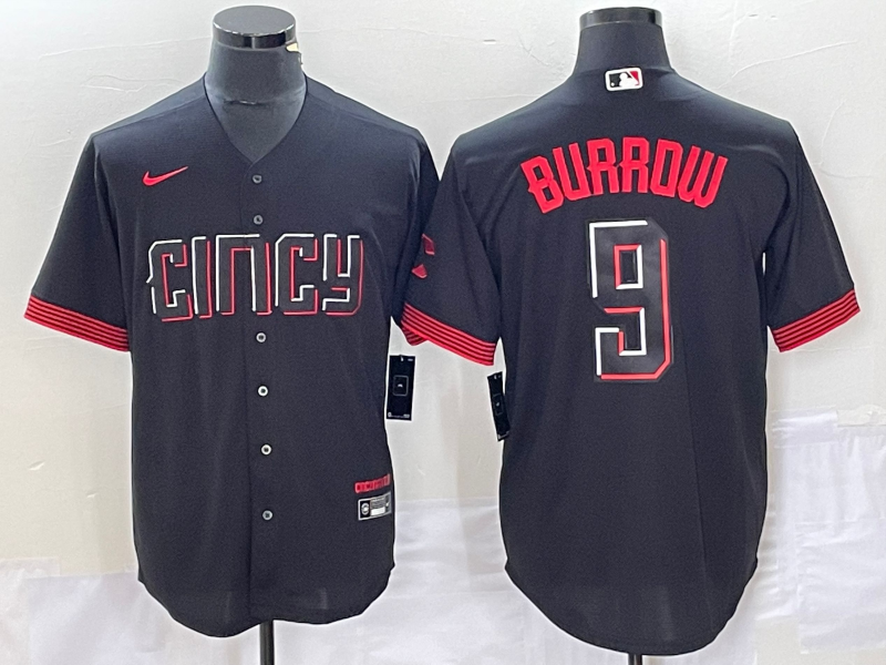 Men's Cincinnati Reds Joe Burrow #9 Black 2023 City Connect Replica Player Jerseys