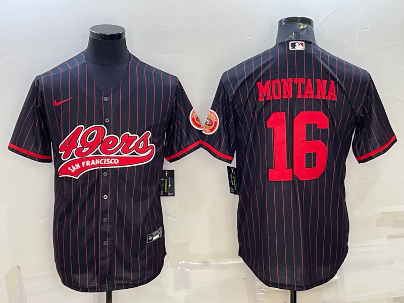 Men's San Francisco 49ers Joe Montana #16 Black Player Game Jerseys Joint Edition