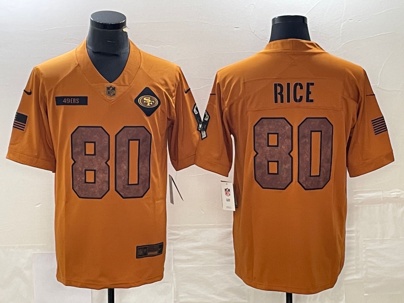 Men's San Francisco 49ers Jerry Rice #80 Brown 2023 Salute To Service Retired Player Limited Jerseys