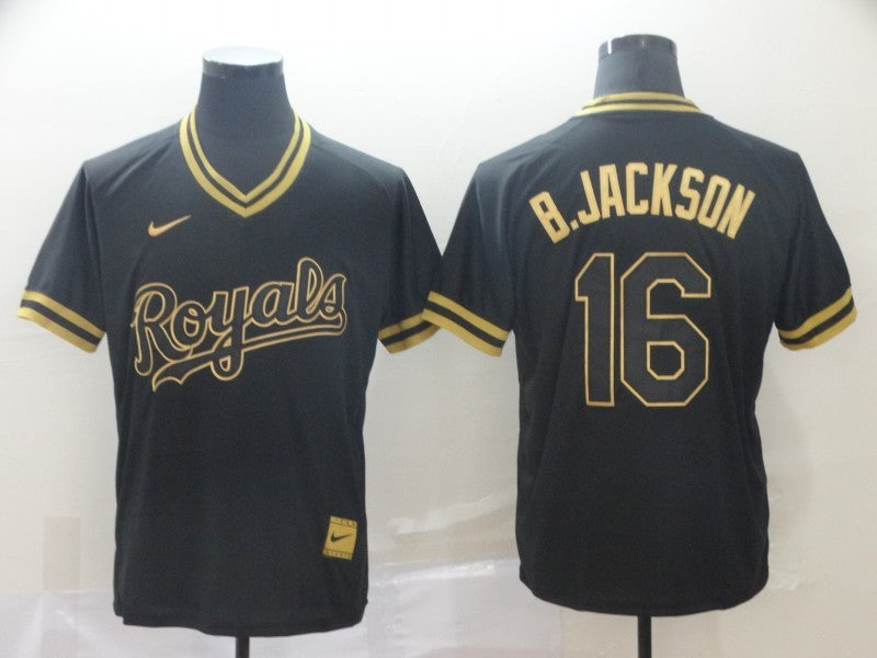 Men's Kansas City Royals Bo Jackson #16 Black Replica Baseball Jerseys