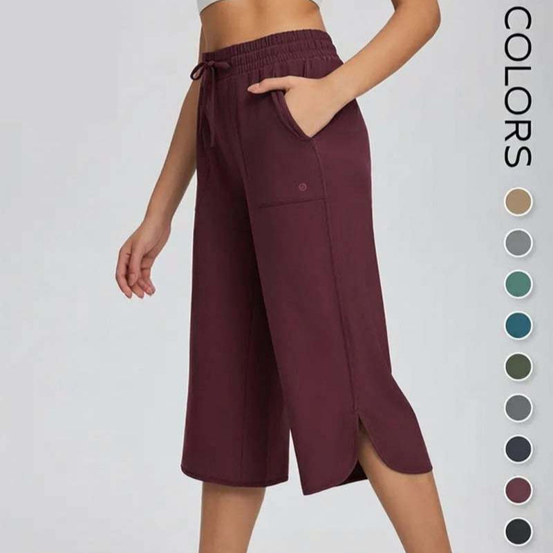 Stylish Pants Elastic-waist Wide-leg Relaxed-fit Capri