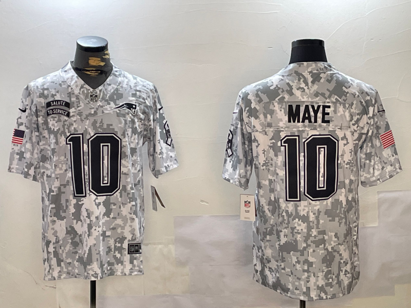 Men's New England Patriots Drake Maye #10 Arctic Camo 2024 Salute to Service Limited Jerseys