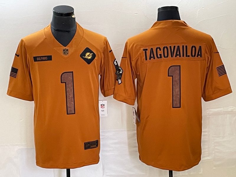 Men's Miami Dolphins Tua Tagovailoa #1 Brown 2023 Salute To Service Limited Jerseys