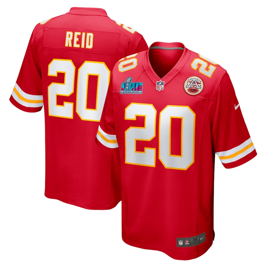 Men's Kansas City Chiefs Justin Reid #20 Red Super Bowl LVII Patch Game Jerseys