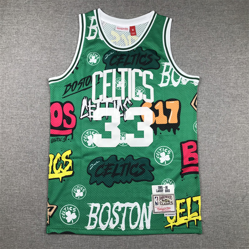 Men's Boston Celtics Larry Bird #33 Green Swingman Graffiti Edition Jerseys