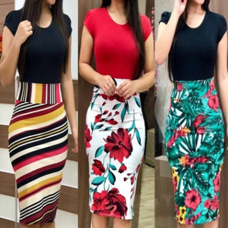 Stylish Printed Dress Printed Office Midi Pencil Dress Large W