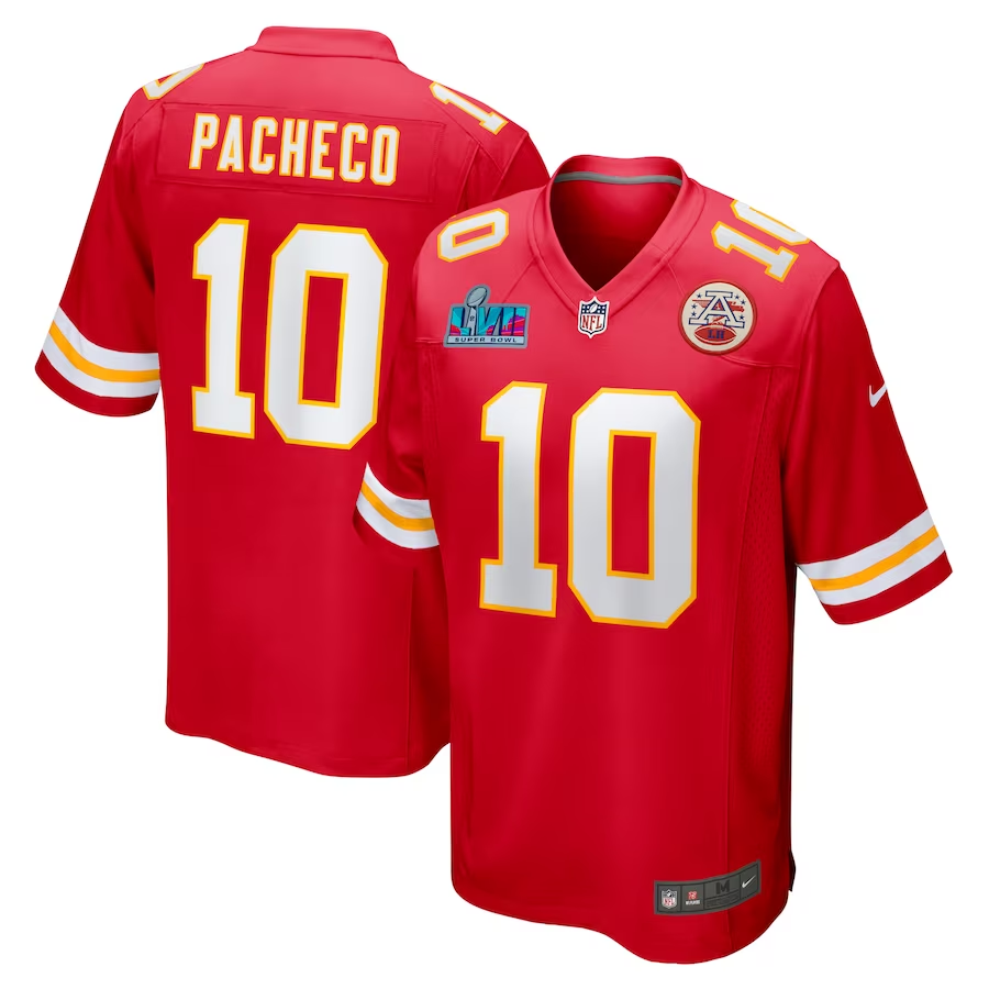 Men's Kansas City Chiefs Isiah Pacheco #10 Red Super Bowl LVII Patch Game Jerseys