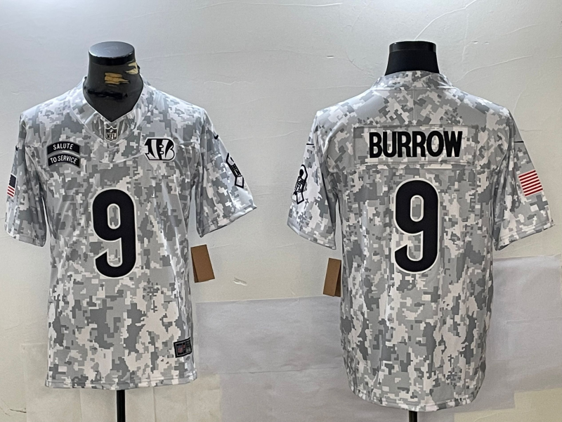 Men's Cincinnati Bengals Joe Burrow #9 Arctic Camo 2024 Salute to Service Limited Jerseys