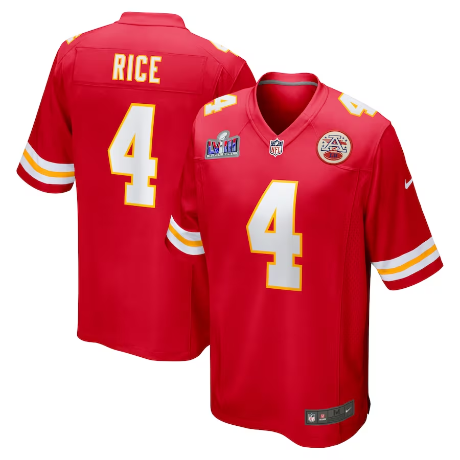Men's Kansas City Chiefs Rashee Rice #4 Red Super Bowl LVIII Game Jerseys