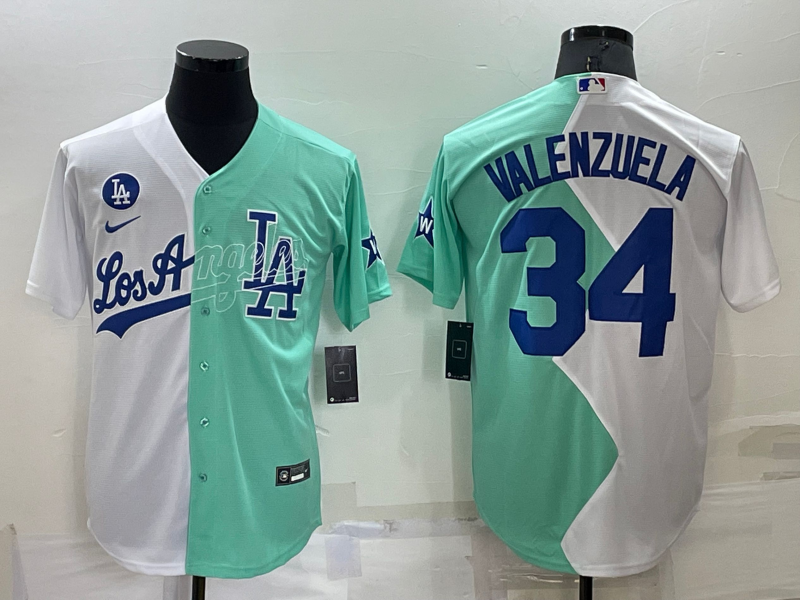 Men's Los Angeles Dodgers Fernando Valenzuela #34 White/Green Replica Baseball Jerseys