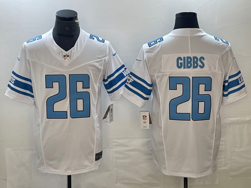 Men's Detroit Lions Jahmyr Gibbs #26 White Player Game Jerseys