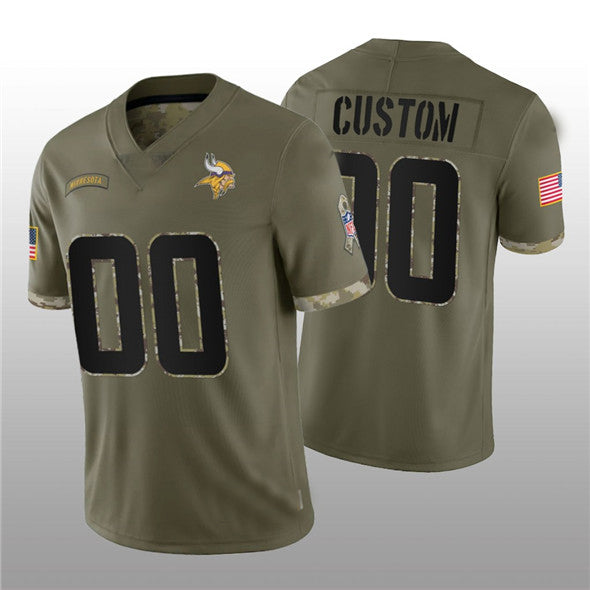 Custom1 Minnesota Vikings ACTIVE PLAYER 2022 Olive Salute To Service Limited Stitched Jerseys Football Jerseys