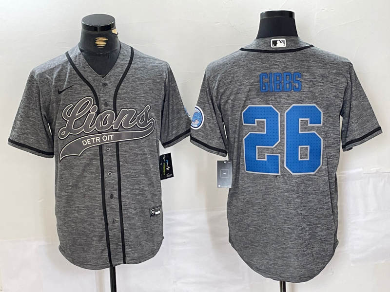 Men's Detroit Lions Jahmyr Gibbs #26 Gray Player Jerseys
