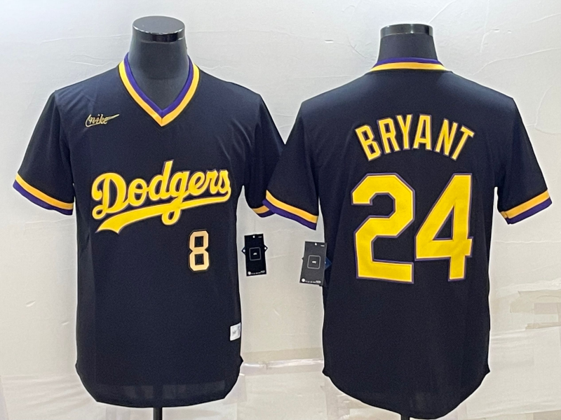 Men's Los Angeles Dodgers Kobe Bryant #8/24 Black Alternate Replica Team Jerseys