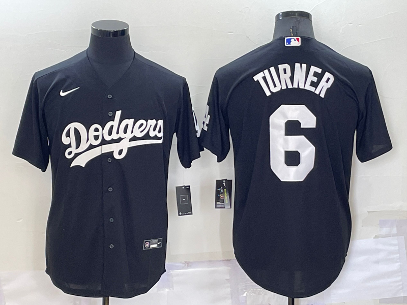 Men's Los Angeles Dodgers Trea Turner #6 Black Replica Baseball Jerseys