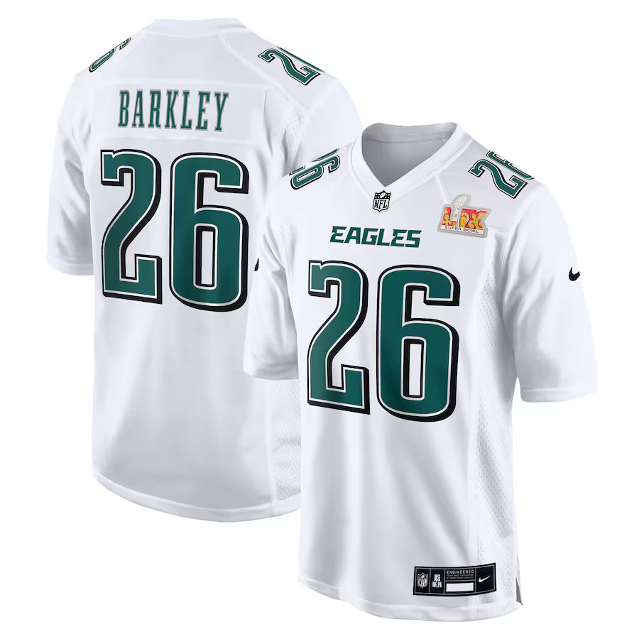 Men's Philadelphia Eagles Saquon Barkley #26 Tundra White Super Bowl LIX Fashion Game Player Jerseys