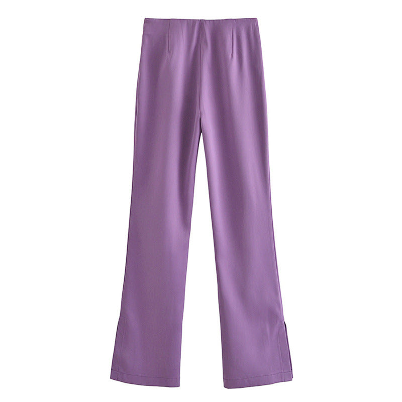 Stylish Solid Pants Women's Simple Style Satin Texture Split Solid C