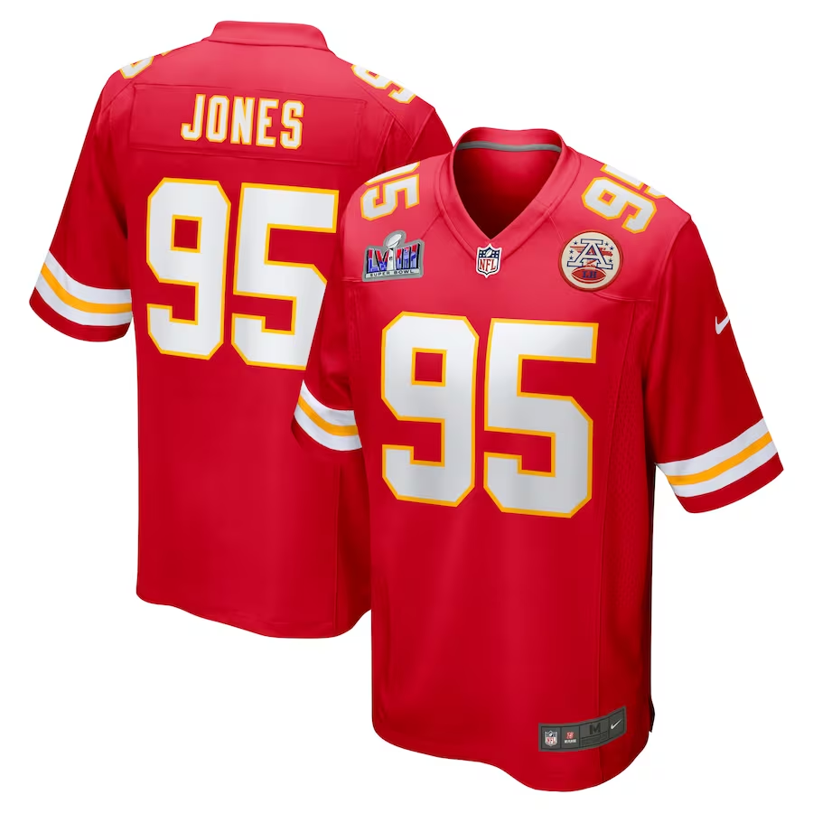 Men's Kansas City Chiefs Chris Jones #95 Red Super Bowl LVIII Game Jerseys
