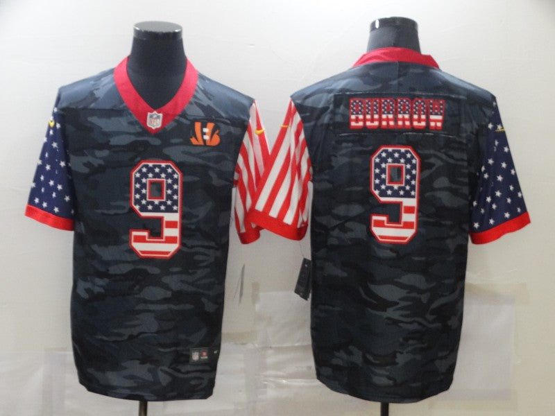 Men's Cincinnati Bengals Joe Burrow #9 Grey Camouflage Game Player Jerseys