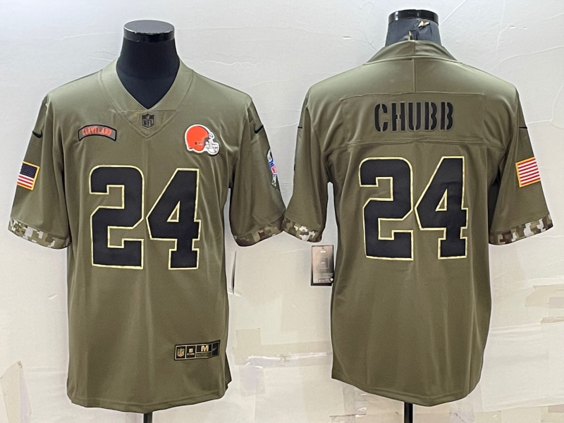 Men's Cleveland Browns Nick Chubb #24 Olive 2022 Salute To Service Limited Jerseys