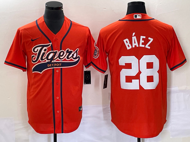 Men's Detroit Tigers Javier Baez #28 Orange Replica Player Jerseys Joint Edition