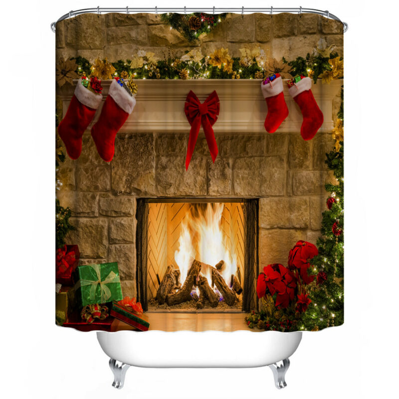 Christmas Fireplace Shower Curtain – Festive Bathroom Decor