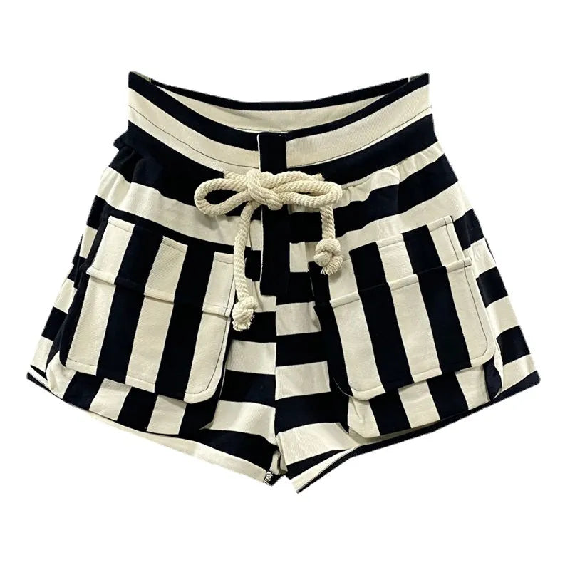 Versatile Striped Pants Striped Casual Cargo Shorts Women Hot Pa