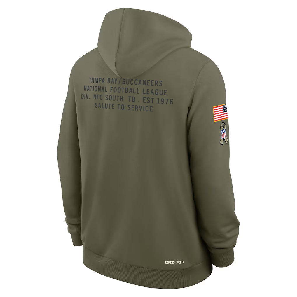 Men's Tampa Bay Buccaneers Nike Olive 2025 Salute to Service Sideline Standard Issue Dri-FIT Hoodie