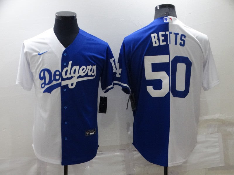 Men's Los Angeles Dodgers Mookie Betts #50 White/Blue Replica Baseball Jerseys
