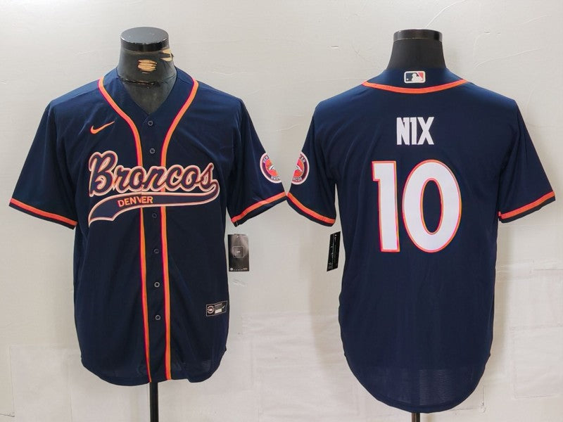 Men's Denver Broncos Bo Nix #10 Navy Game Jerseys