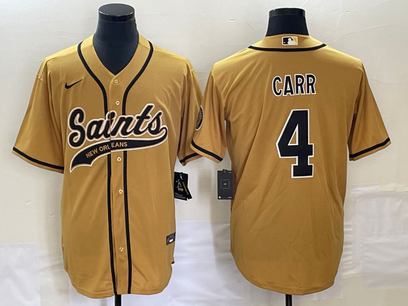 Men's New Orleans Saints Derek Carr #4 Yellow Game Jerseys Joint Edition