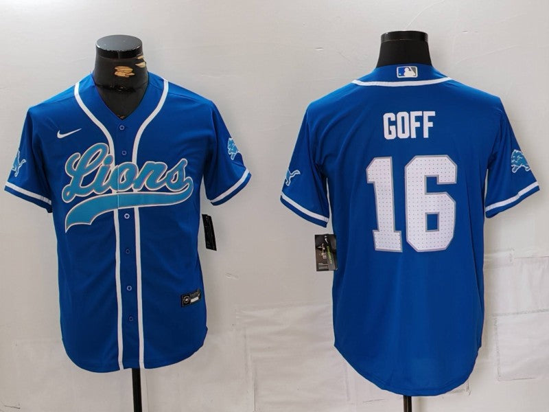 Men's Detroit Lions Jared Goff #16 Blue Game Jerseys