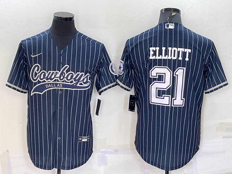 Men's Dallas Cowboys Ezekiel Elliott #21 Navy Player Jerseys Joint Edition