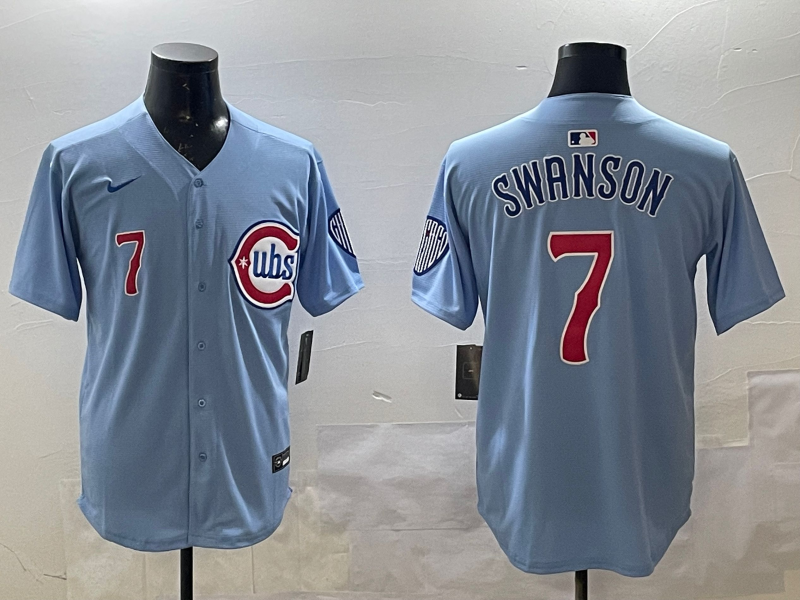 Men's Chicago Cubs Dansby Swanson #7 Baby Blue 2nd Alternate Limited Player Jerseys